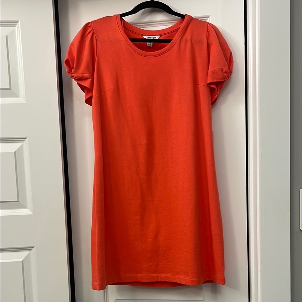 Poppy red/orange Puff Sleeve Dress by Nine West, size M